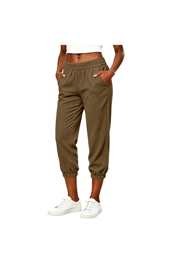 Women's High Waist Harem Pants Elastic Cuff Drawstring Casual Loose Drop Crotch Trousers with Pockets for Yoga Dance