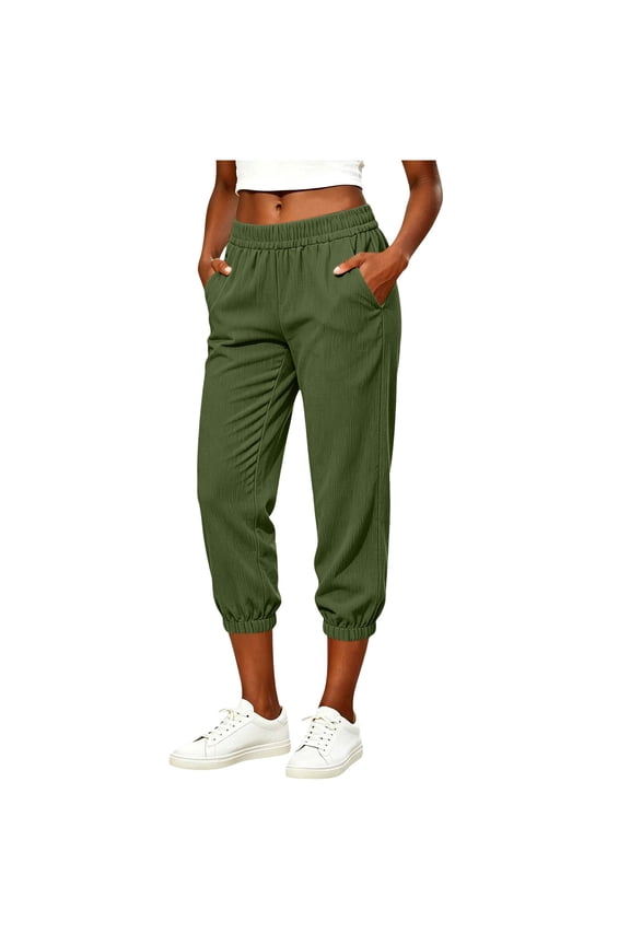 Women's High Waist Harem Pants Elastic Cuff Drawstring Casual Loose Drop Crotch Trousers with Pockets for Yoga Dance