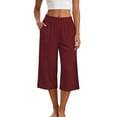 thumbnail image 1 of RQYYD Women's High Waist Wide Leg Capri Pants Elastic Drawstring Casual Summer Lightweight Trousers with Pockets, 1 of 7