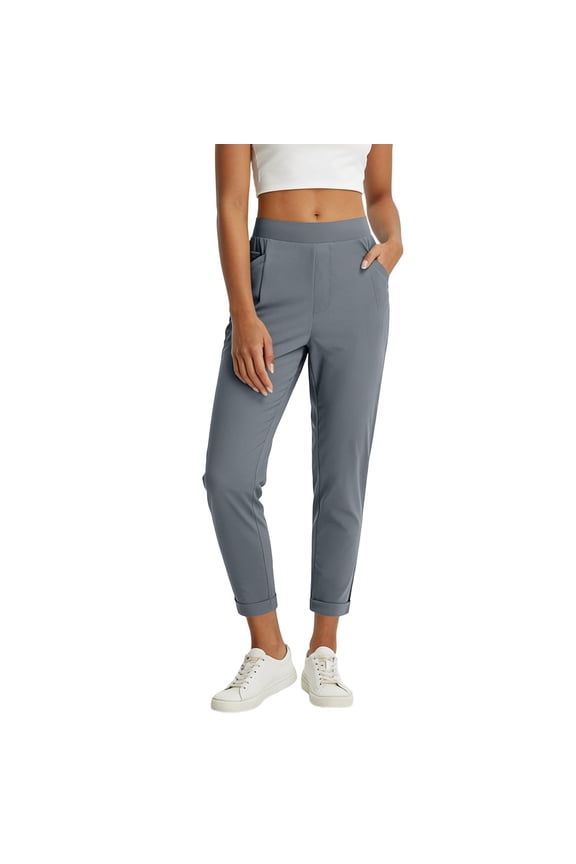 Women's High Waisted Ankle Pants with Rolled Cuffs Stretch Trousers with Pockets for Office