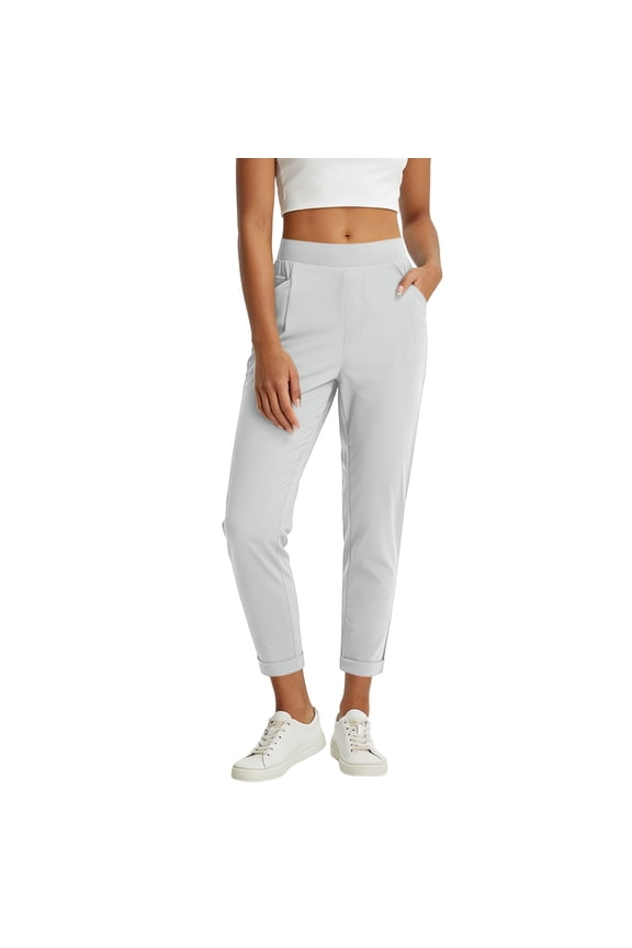 Women's High Waisted Ankle Pants with Rolled Cuffs Stretch Trousers with Pockets for Office