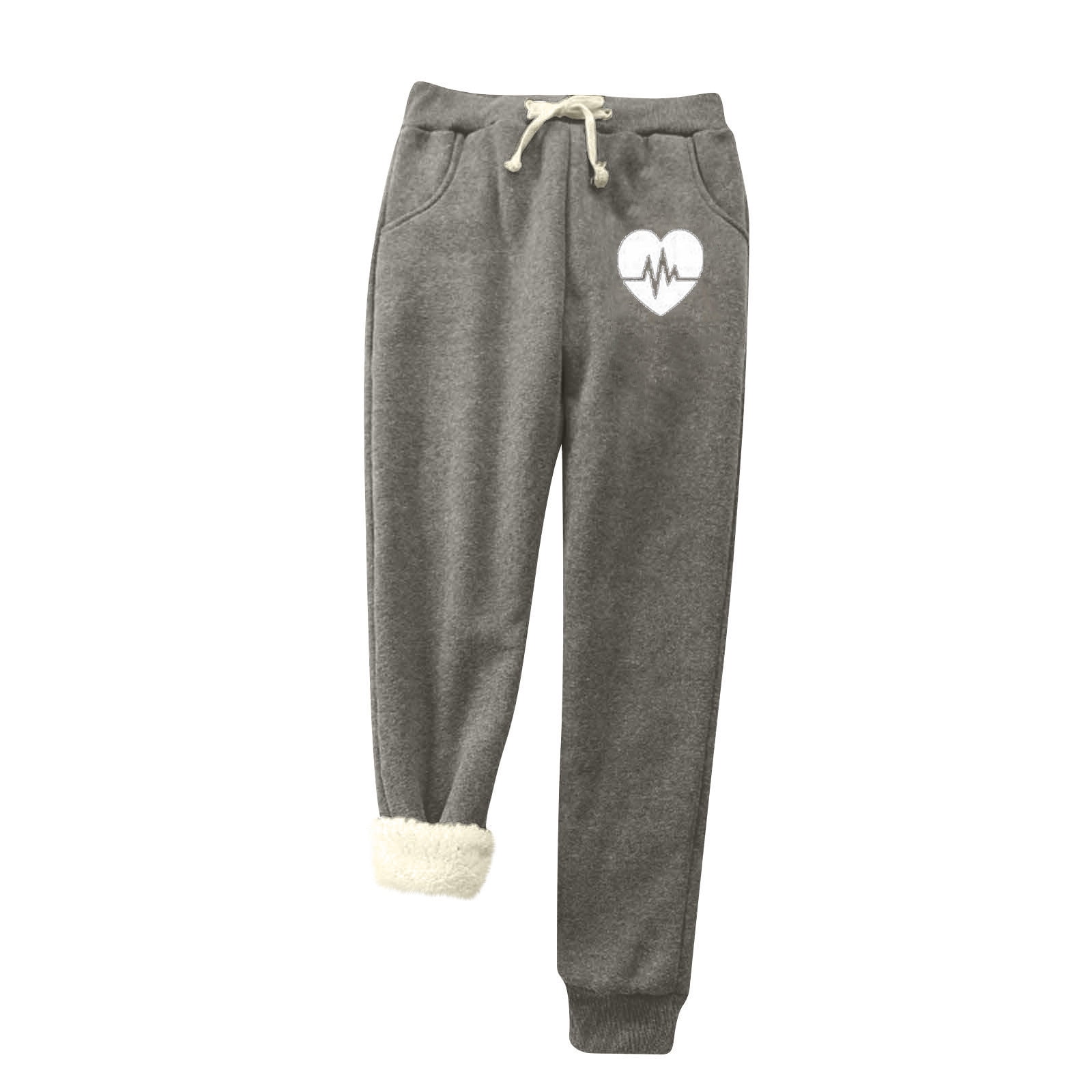 RQYYD Women's High Waisted Baggy Sweatpants with Pockets Heart Print Comfy  Cotton High Waist Jogger Warm Fleece Lined Drawstring Trousers Dark Gray  XXL 