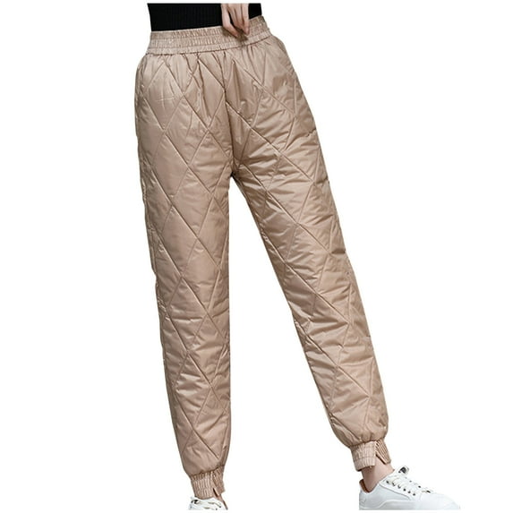 RQYYD Women's Lightweight Puffy Pants Elastic High Waist Quilted Snow Pants Puffer Winter Trousers for Ski Camp Khaki XXL