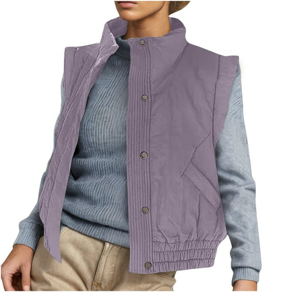 RQYYD Women's Lightweight Warm Quilted Vest Stand Collar Button Down Sleeveless Padded Jacket with Pockets