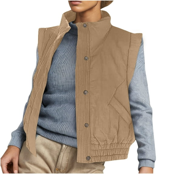 RQYYD Women's Lightweight Warm Quilted Vest Stand Collar Button Down Sleeveless Padded Jacket with Pockets