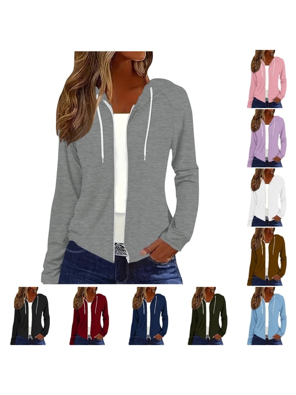Women's Lightweight Zip Up Hoodie Long Sleeve Drawstring Casual Thin Jacket Pockets