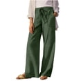 thumbnail image 1 of RQYYD Women's Linen Wide Leg Pants Elastic High Waist Drawstring Casual Summer Beach Trousers with Pockets, 1 of 6