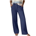 thumbnail image 1 of RQYYD Women's Linen Wide Leg Pants High Waist Button Closure Casual Summer Beach Trousers with Pockets, 1 of 6