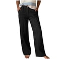 thumbnail image 1 of RQYYD Women's Linen Wide Leg Pants High Waist Button Closure Casual Summer Beach Trousers with Pockets, 1 of 6