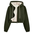 thumbnail image 1 of RQYYD Women's Long Sleeve Drawstring Full Zip Up Sherpa Lined Hoodies Hooded Jacket Crop Sweatshirt Coat, 1 of 6