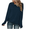 thumbnail image 1 of RQYYD Women's Long Sleeve Pleated Pullovers Tops Solid Cowl Neck Tunic Shirt Casual Loose Plus Size Sweatshirt Tops Dark Blue L, 1 of 6