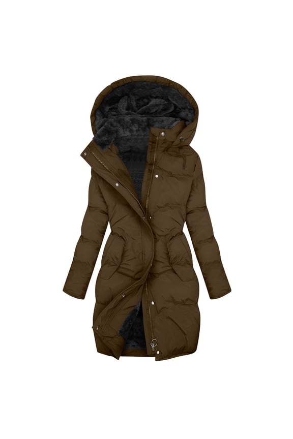 Women's Long Winter Puffer Coats Hooded Zip Up Thickened Parka Down Jackets Trendy Fashion Warm Outerwear