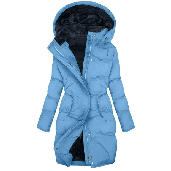 RQYYD Women's Long Winter Puffer Coats Hooded Zip Up Thickened Parka Down Jackets Trendy Fashion Warm Outerwear