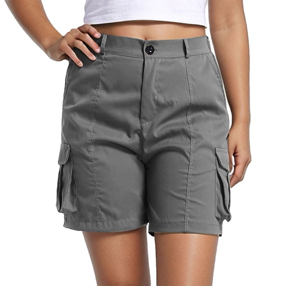 RQYYD Women's Mid Waist Cargo Shorts Casual Straight Leg Lightweight Outdoor Hiking Travel Bottoms with Pockets