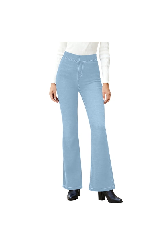 Women's Pull-On Flare Jeans High Waist Stretchy Denim Pants Casual Bootcut Trousers for Daily Office Wear