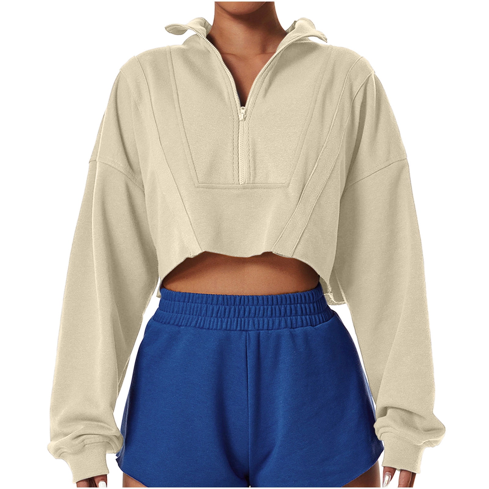 Sczwkhg Womens Oversized Sweatshirts Pullover Half Zipper Crop Hoodie  Fleece Lined Collar Zip Up Hoodies Long Sleeve Tops, 01a-yellow, X-Large :  : Clothing, Shoes & Accessories