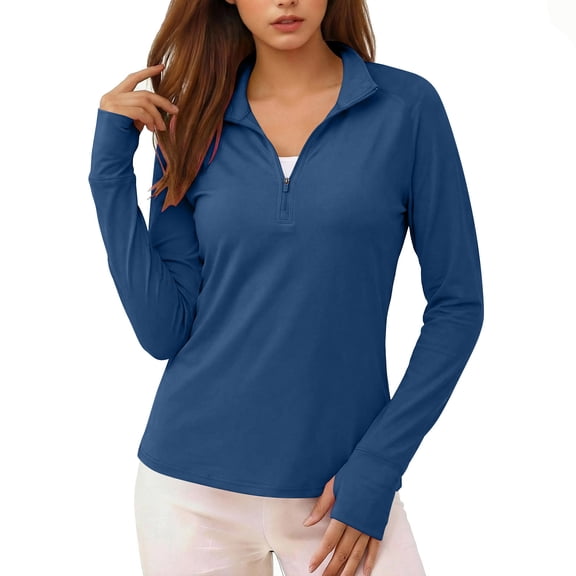 RQYYD Women's Quarter Zip Pullover with Pockets Long Sleeve Golf Tennis Shirts UPF 50 Sun Protection Workout Athletic Tops