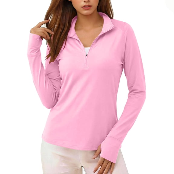 RQYYD Women's Quarter Zip Pullover with Pockets Long Sleeve Golf Tennis Shirts UPF 50 Sun Protection Workout Athletic Tops