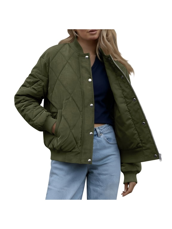 Women's Quilted Bomber Jacket Fall Fashion Lightweight Cropped Zip up Outerwear Winter Puffer Coats Pockets