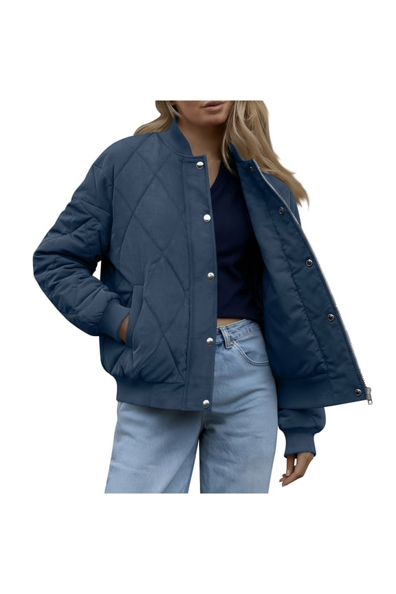 Women's Quilted Bomber Jacket Fall Fashion Lightweight Cropped Zip up Outerwear Winter Puffer Coats Pockets