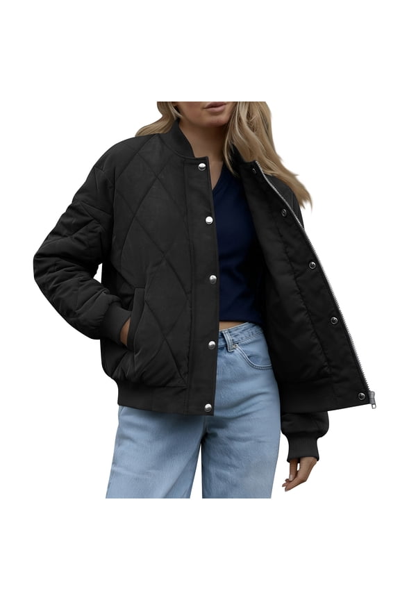 Women's Quilted Bomber Jacket Fall Fashion Lightweight Cropped Zip up Outerwear Winter Puffer Coats Pockets
