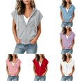 thumbnail image 1 of RQYYD Women's Short Sleeve Zip Up Hoodie Drawstring Oversized Casual Lightweight Pockets, 1 of 8