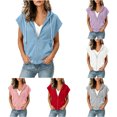 thumbnail image 1 of RQYYD Women's Short Sleeve Zip Up Hoodie Drawstring Oversized Casual Lightweight Pockets, 1 of 8