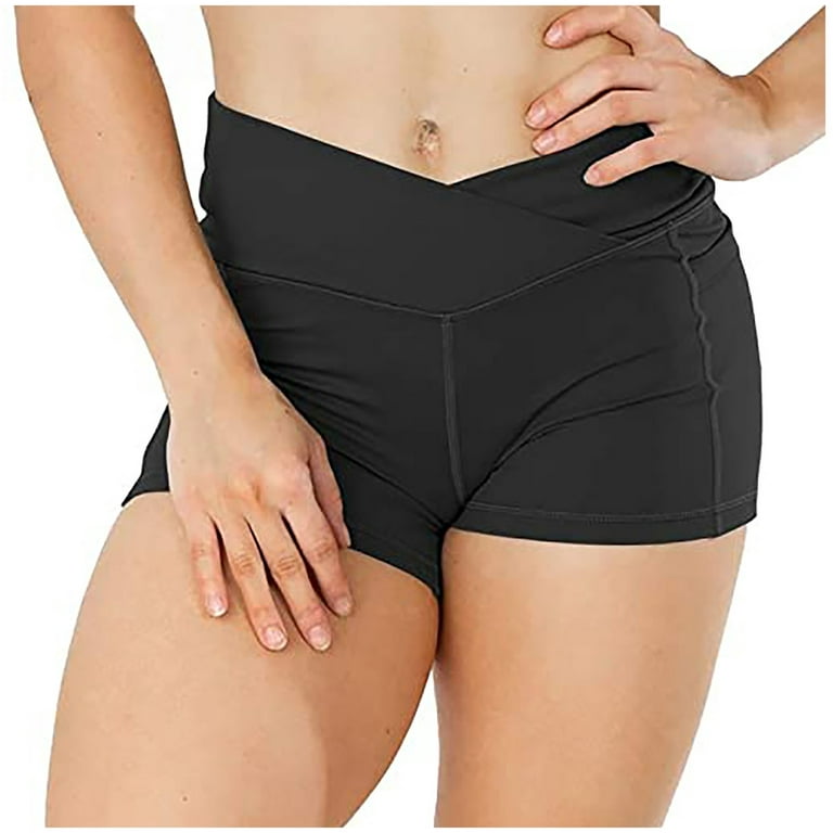 RQYYD Women's Solid Workout Shorts Scrunch Butt Lifting Shorts with Pockets  High Waisted V Cross Biker Shorts Black XL 