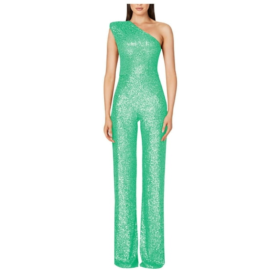 RQYYD Women's Sparkly Sequin Jumpsuits Ladies Shiny Sequin Overalls Pants