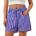 thumbnail image 1 of RQYYD Women's Striped Casual Shorts High Waist Adjustable Drawstring Summer Lightweight Relaxed Pants with Pockets, 1 of 6