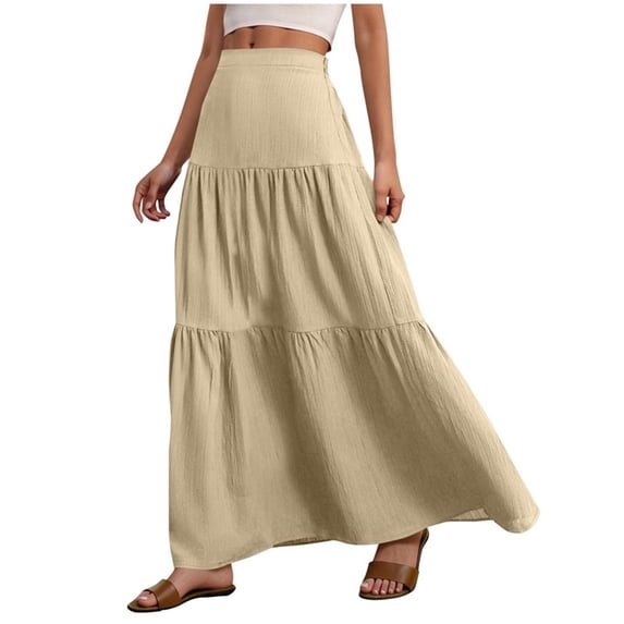 RQYYD Women's Summer Casual Elegant Smock Layered Tiered Maxi Skirt High Waisted A Line Flowy Long Skirts with Pockets