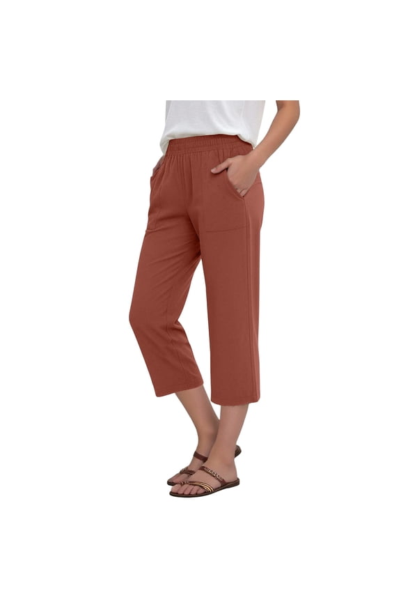 Women's Summer Cropped Wide Leg Pants High Waist Casual Capri Trousers with Pockets for Women