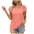 thumbnail image 1 of RQYYD Women's Summer Pleated Puff Short Sleeve Tunic Tops Casual Solid Square Neck Shirts Loose Fit Dressy Blouse(Orange,M), 1 of 9