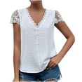thumbnail image 1 of RQYYD Women's Swiss Dots Tops Summer Solid Color V Neck Lace Short Sleeve Button Down Shirt Casual Comfy Blouse(White,S), 1 of 8