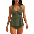 thumbnail image 1 of RQYYD Women's Tankini Swimsuits Tummy Control Two Piece Bathing Suit V Neck Tie Front Flowy Swim Top with Bottom, 1 of 6