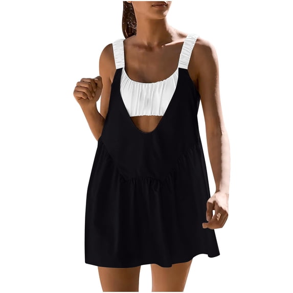 RQYYD Women's Tennis Dress with Built in Shorts and Bra Sleeveless Cut Out Golf Dress Backless Elastic Strap Mini Dresses
