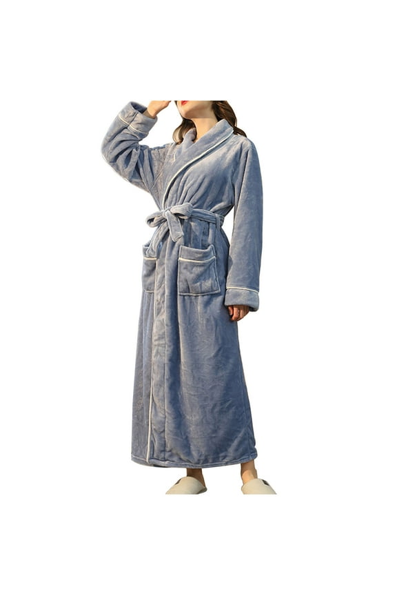 Women's Terry Cloth Robe Cozy Shawl Collar Plush Long Bathrobe Warm Kimono Shower SPA Bath Robe with Pocket