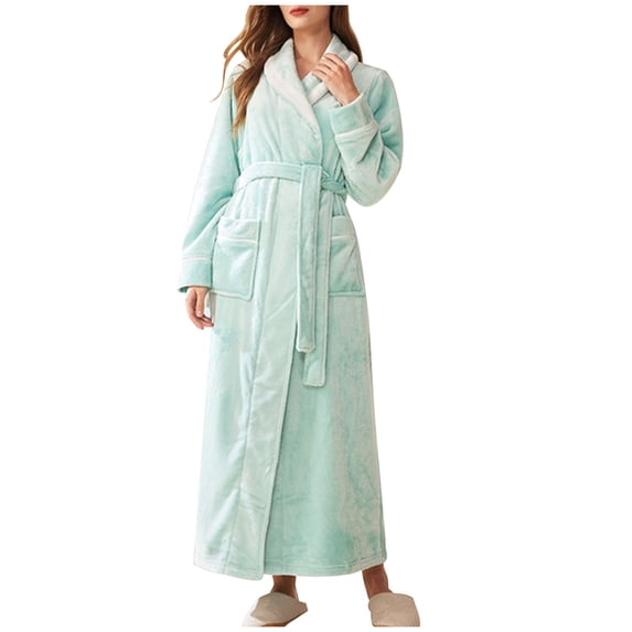 RQYYD Women's Terry Cloth Robe Cozy Shawl Collar Plush Long Bathrobe Warm Kimono Shower SPA Bath Robe with Pocket