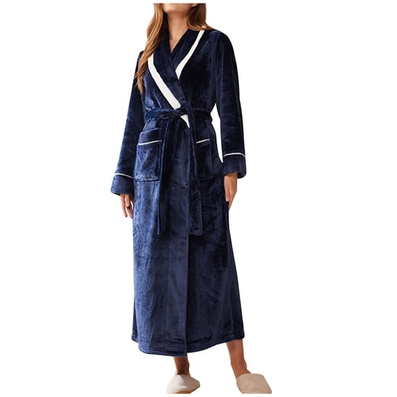 RQYYD Women's Terry Cloth Robe Cozy Shawl Collar Plush Long Bathrobe Warm Kimono Shower SPA Bath Robe with Pocket