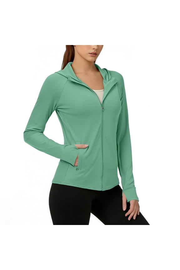 Women's UPF 50+ Lightweight Athletic Jacket Sun Protection Full Zip Long Sleeve Shirts Hiking Outdoor Pockets