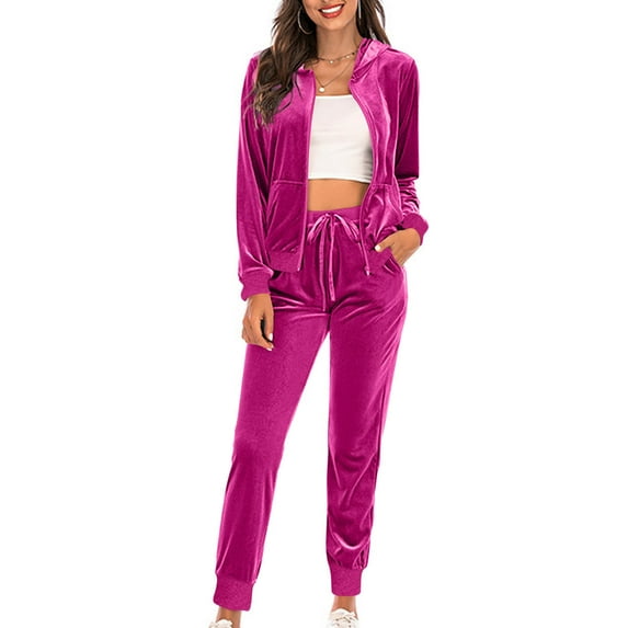 RQYYD Women's Velvet Velor Tracksuits 2 Piece Lounge Outfits Zip Up Sweatshirt and Sweatpants with Pockets Jogging Set Sport Outfits