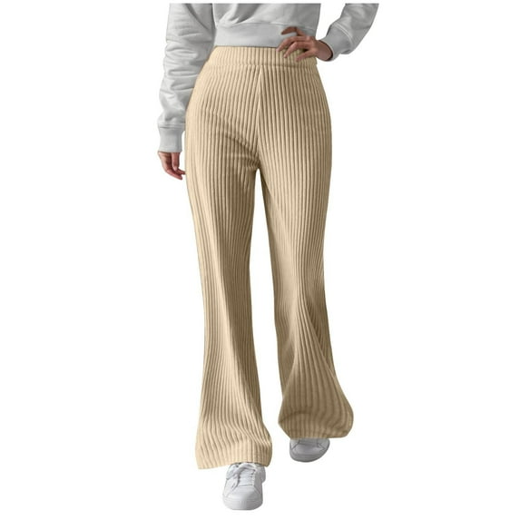 RQYYD Women's Wide Leg Pants Ribbed Knit High Waist Casual Pants Lounge Pants