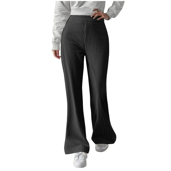 RQYYD Women's Wide Leg Pants Ribbed Knit High Waist Casual Pants Lounge Pants