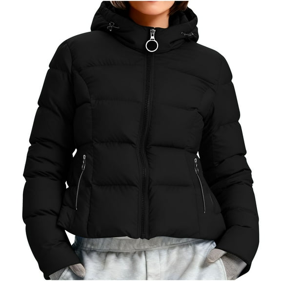 RQYYD Women's Winter Cropped Puffer Jacket with Hood Short Warm Quilted Jacket Puffy Bubble Coat Outerwear