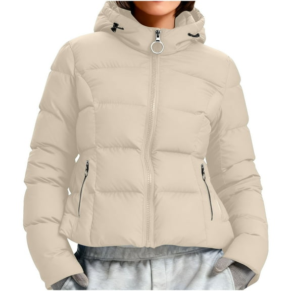 RQYYD Women's Winter Cropped Puffer Jacket with Hood Short Warm Quilted Jacket Puffy Bubble Coat Outerwear