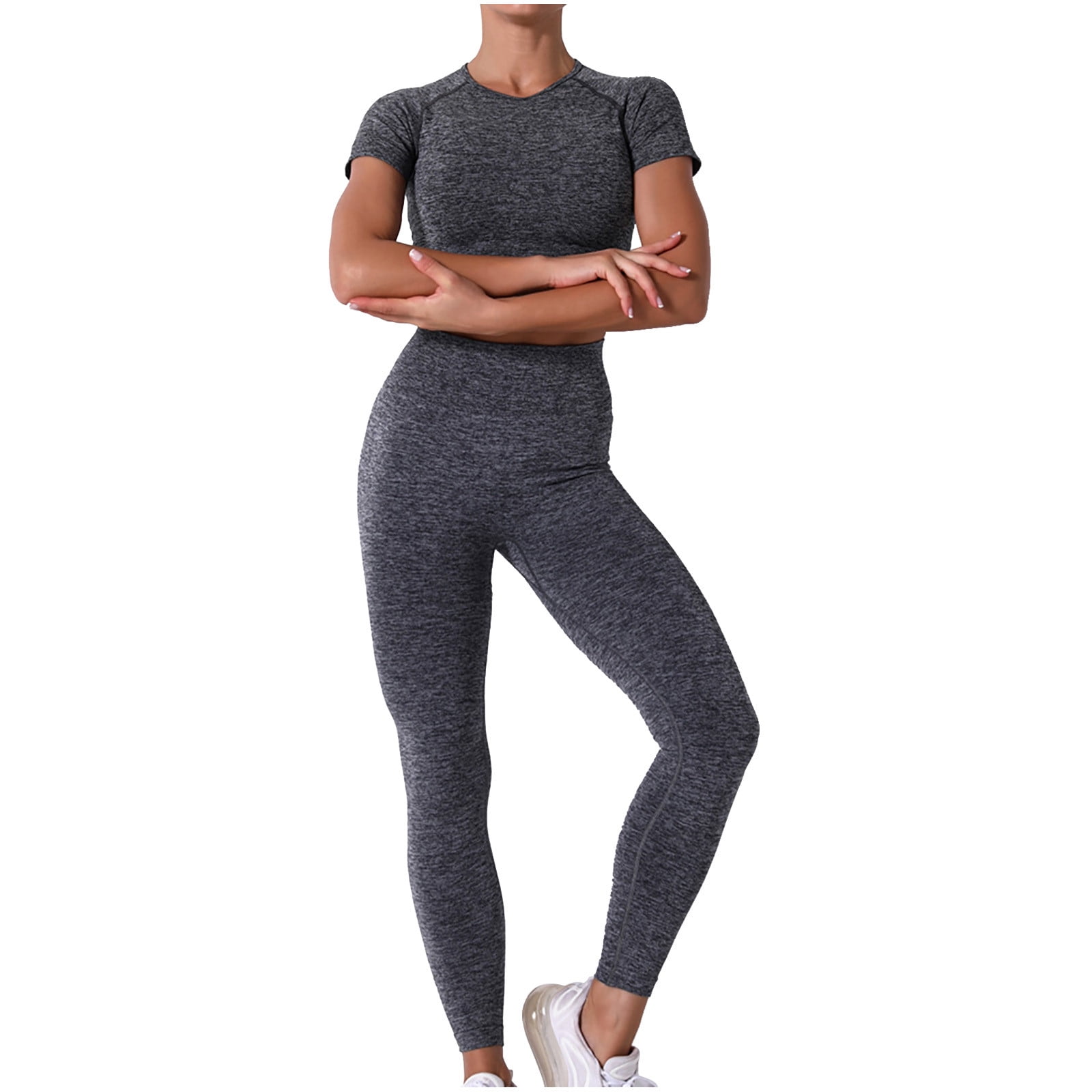 RQYYD On Clearance Workout Sets for Women High Waist Seamless Cute Yoga  Leggings Workout Sets Long Sleeve Crewneck Knit 2 Piece Gym Clothes Navy L