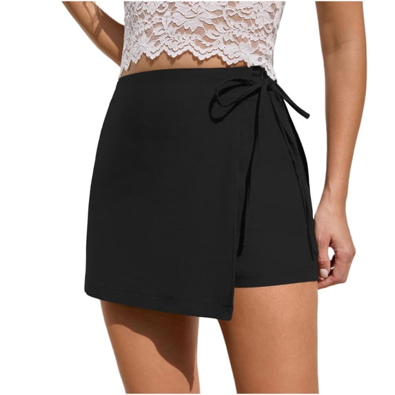 RQYYD Women's Wrap Tie Waist Skort Shorts Casual Lightweight Comfortable Summer Beach Daily Wear Bottoms