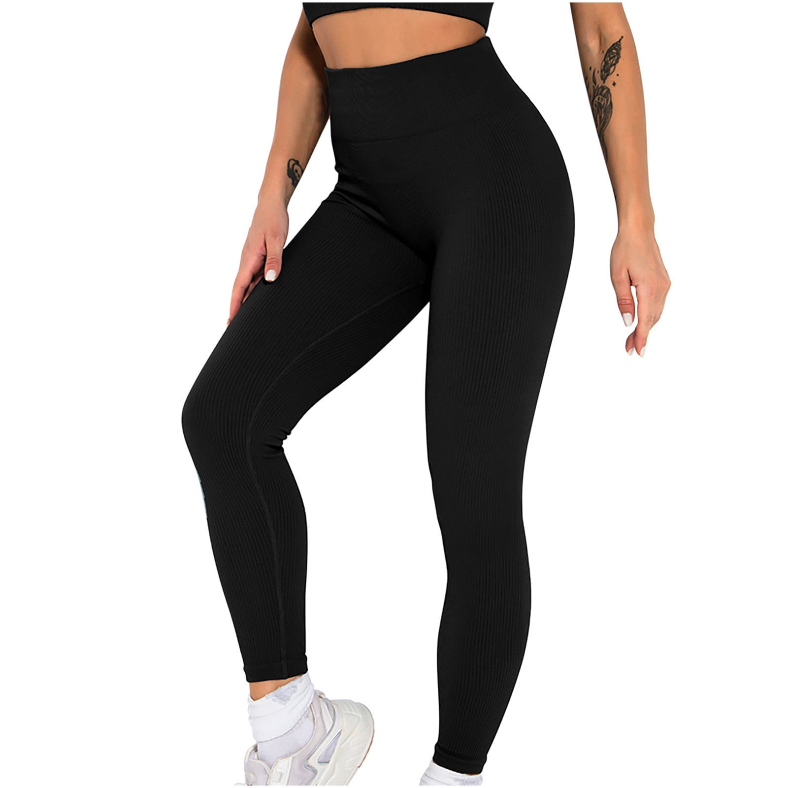RQYYD Women's Yoga Leggings Ribbed Seamless Workout High Waist Athletic  Pants Scrunch Butt Lifting Gym Yoga Pants Black M 