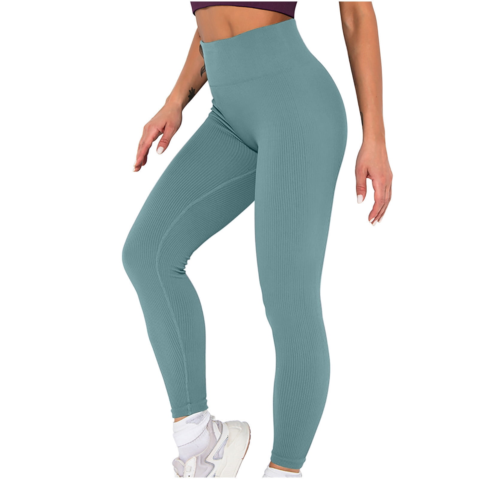 RQYYD Women's Yoga Leggings Ribbed Seamless Workout High Waist Athletic  Pants Scrunch Butt Lifting Gym Yoga Pants Green M