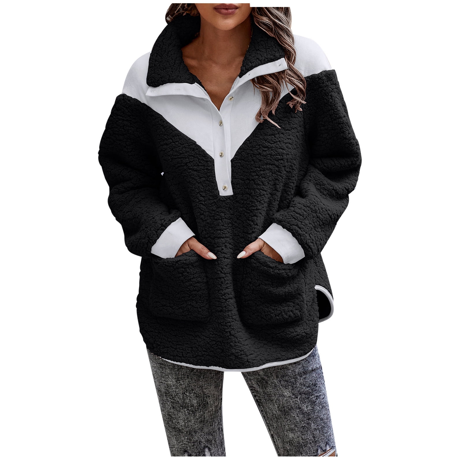  jsarle black of friday deals 2023 lightning deals of today  deals of the day clearance prime Womens Crew Neck Winter Warm Fleece Sherpa  Lined Sweatshirts Fluffy Long Sleeve Flannel Pullover Clothes 